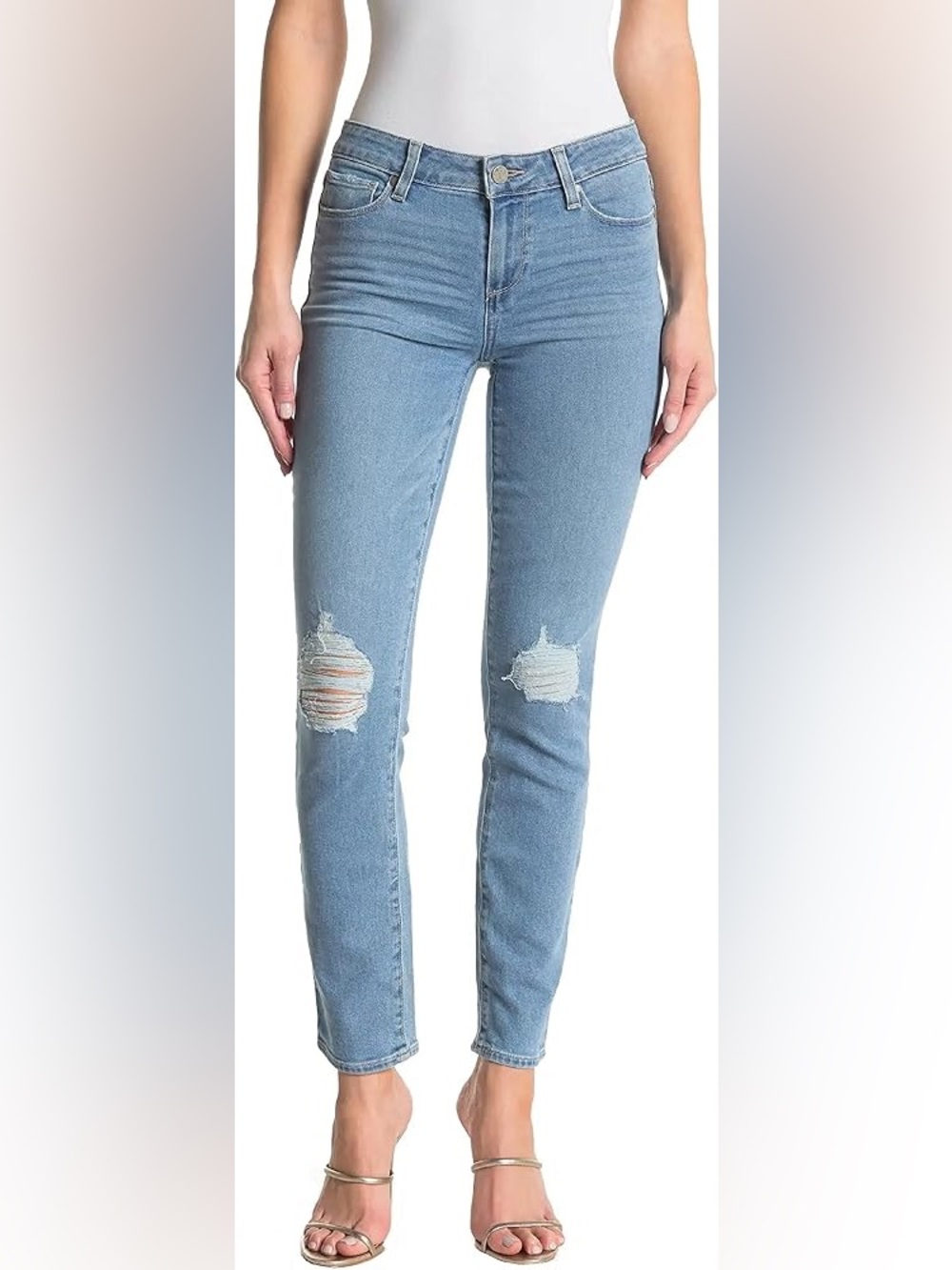 PAIGE Light Blue Distressed Skinny Jeans